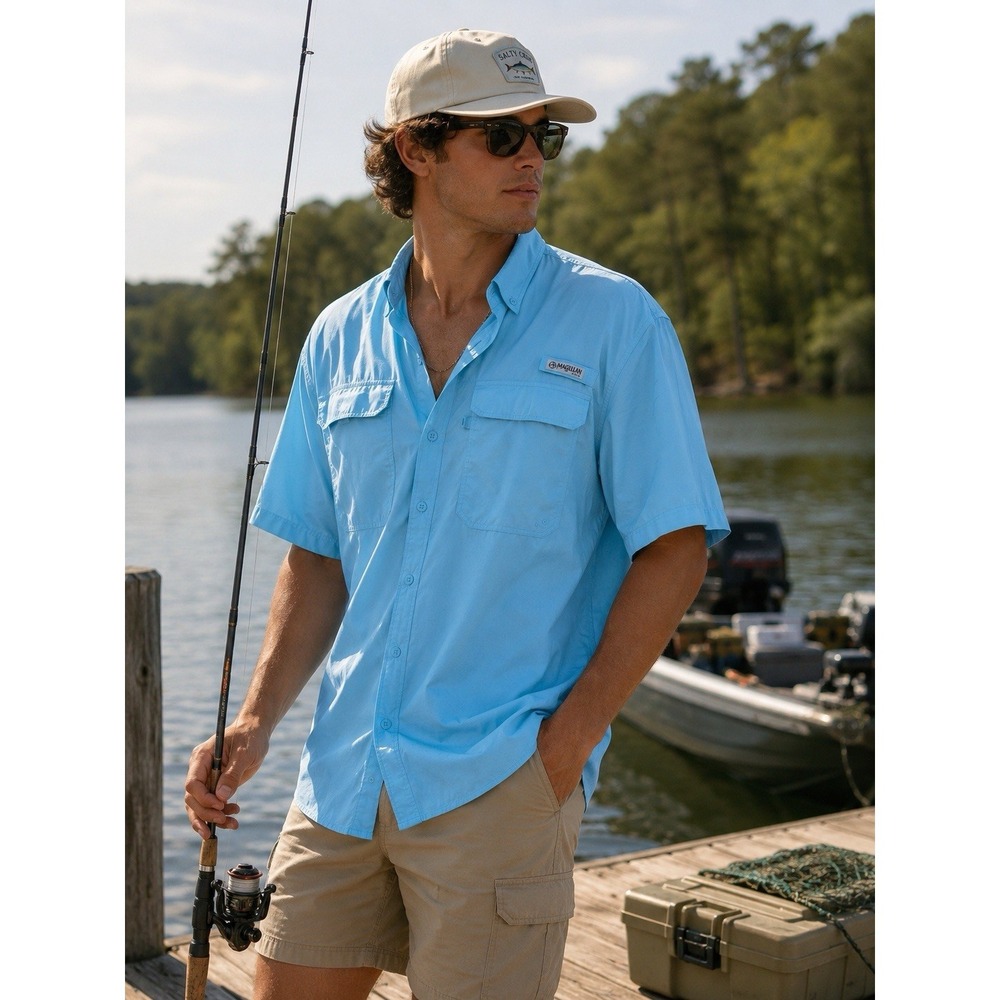 Realtree Fishing Shirt Mens 3XL Blue Vented Hunting Outdoor Button Up Logo Camp